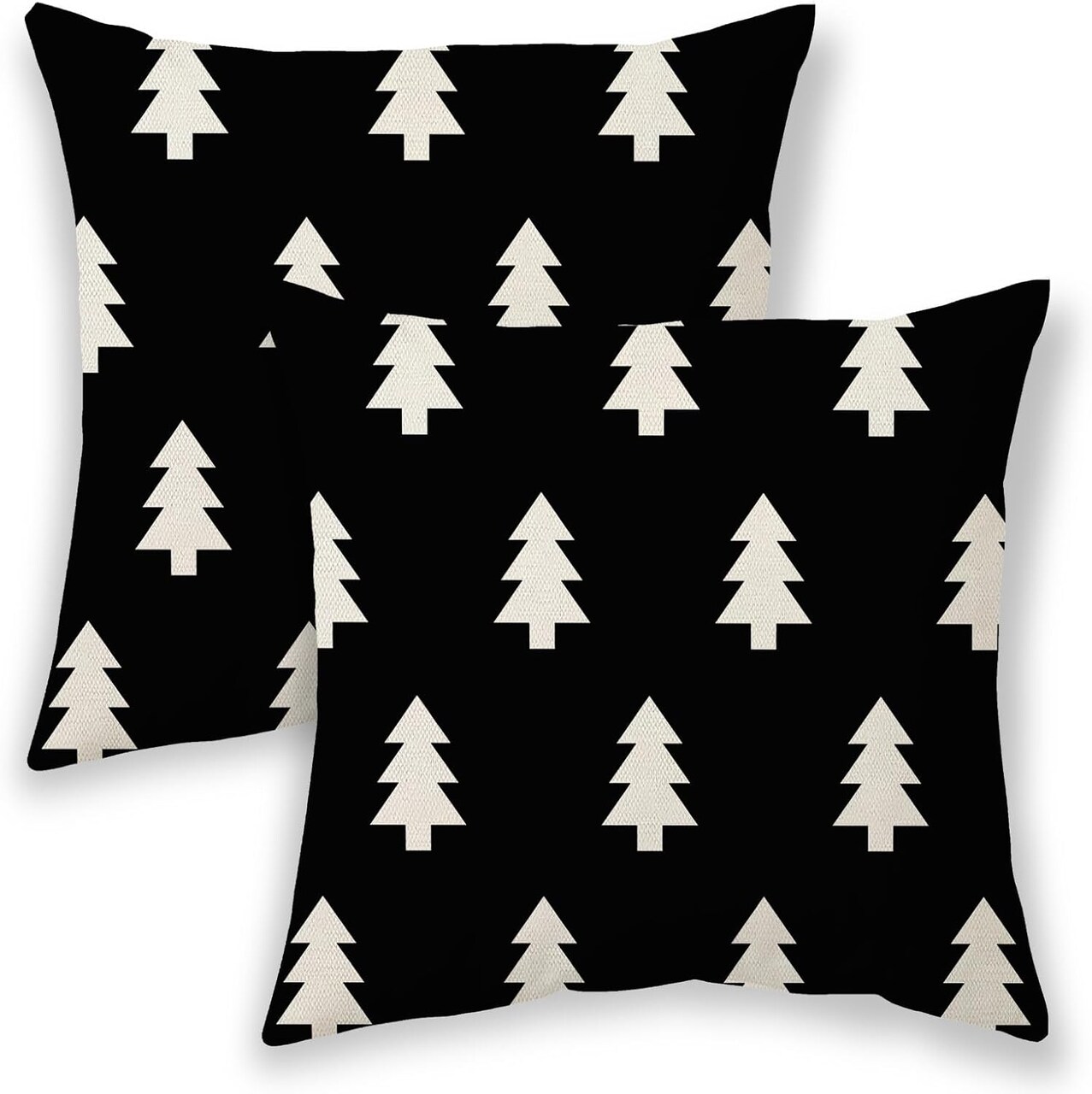 Christmas Pillow Covers 16x16 Inch 2 Pcs, Black White Trees Decorative Throw Pillows for Couch, Xmas Winter Outdoor Decor Pillowcase Linen Cushion Cover for Bed Sofa